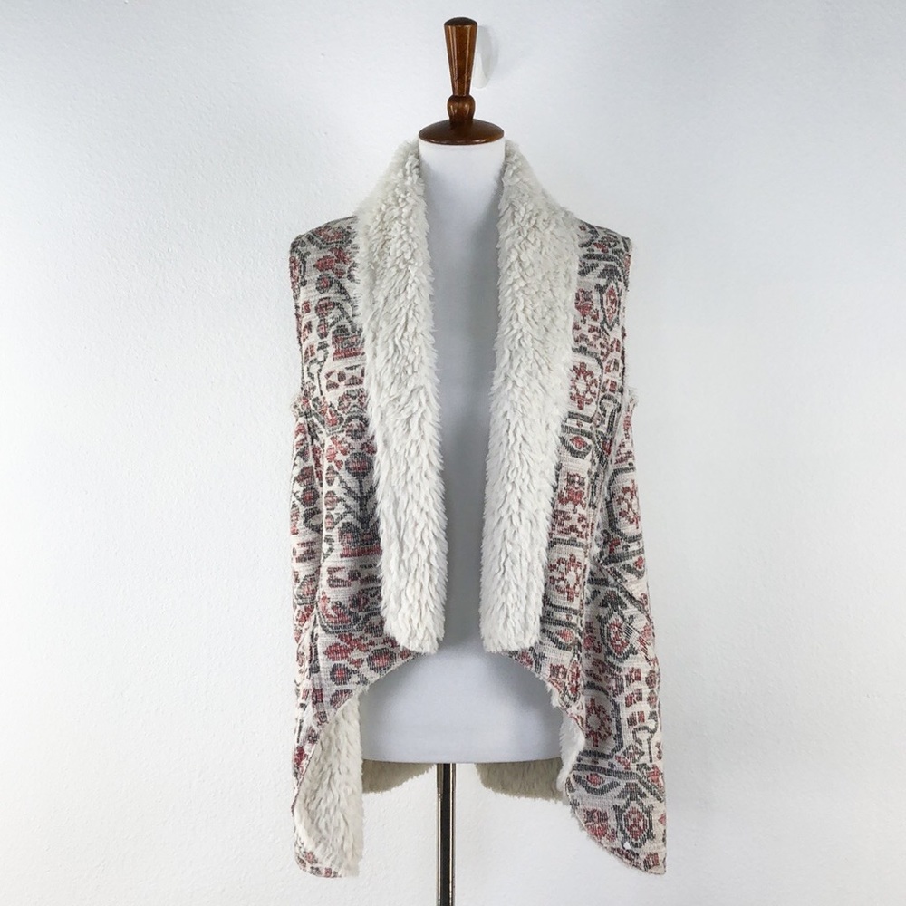 Anthro Hei Hei Jacquard Shearling Lined Vest, XS - Picture 2 of 8